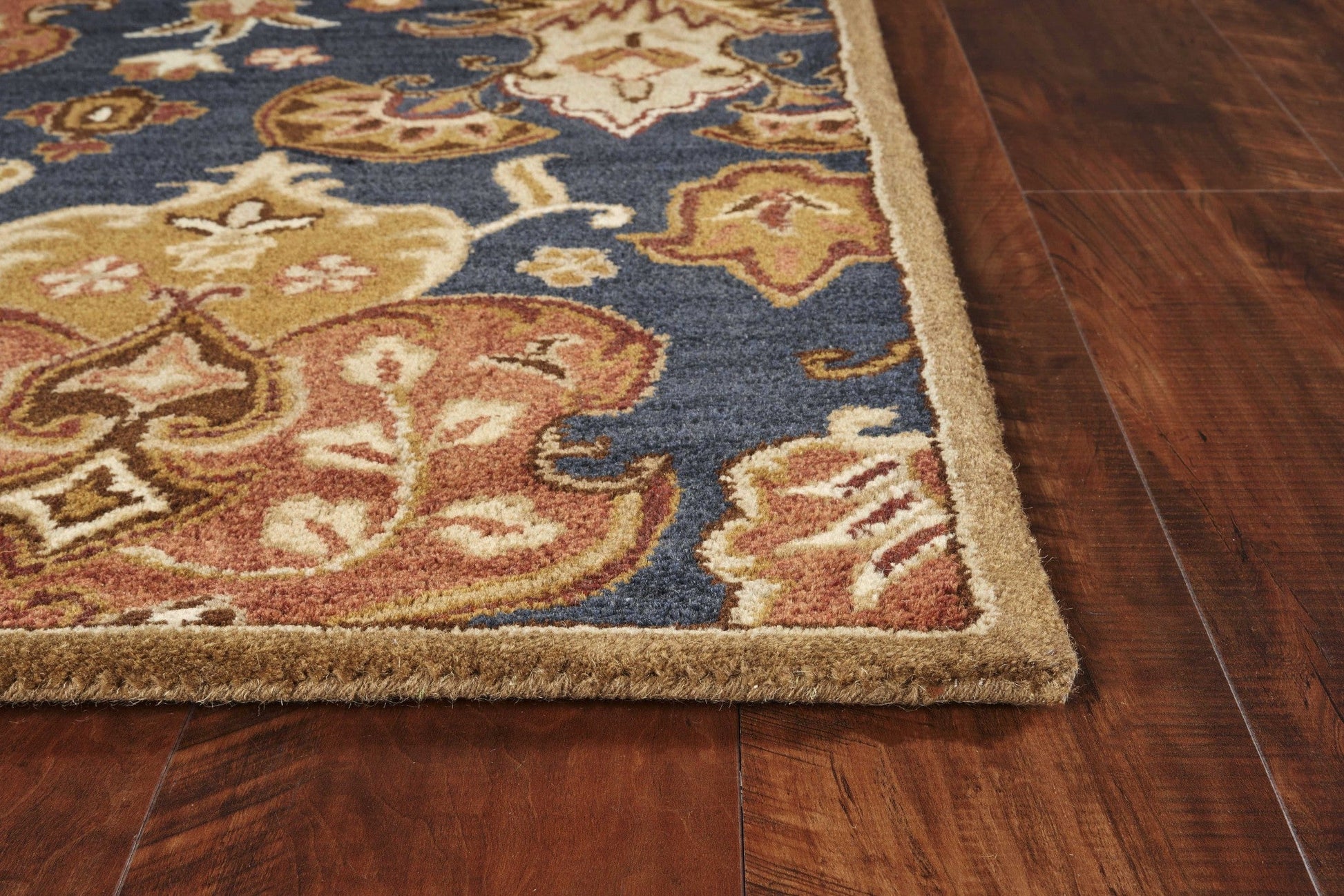 HomeRoots 2' x 7' Navy Floral Tapestry Wool Runner Rug