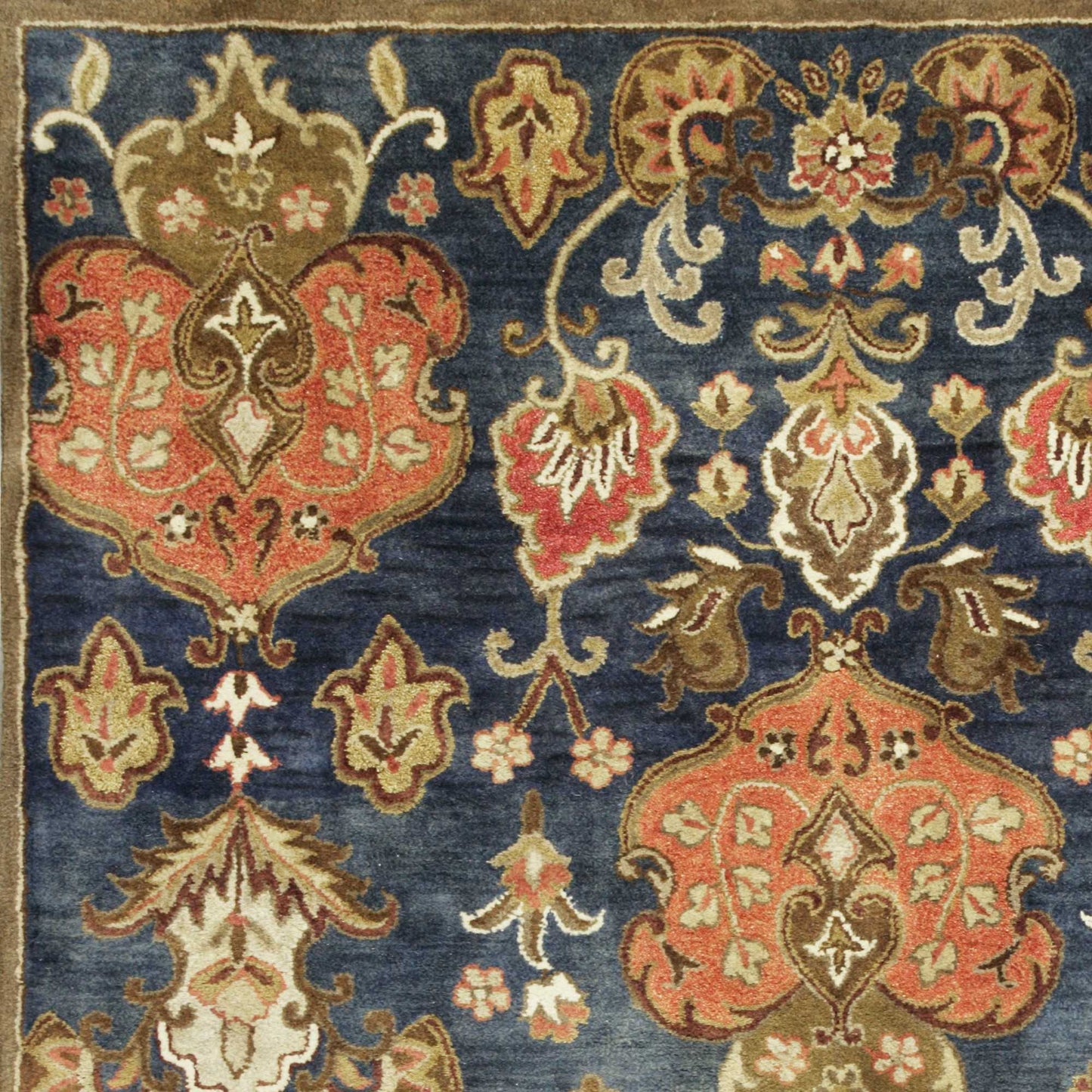 HomeRoots 2' x 7' Navy Floral Tapestry Wool Runner Rug