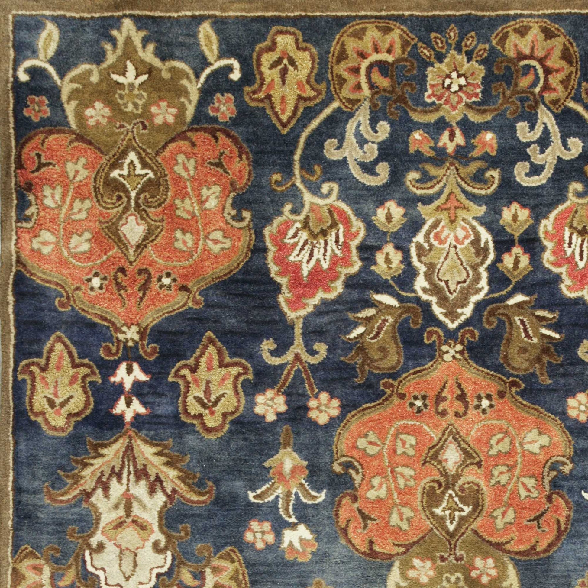 HomeRoots 2' x 7' Navy Floral Tapestry Wool Runner Rug
