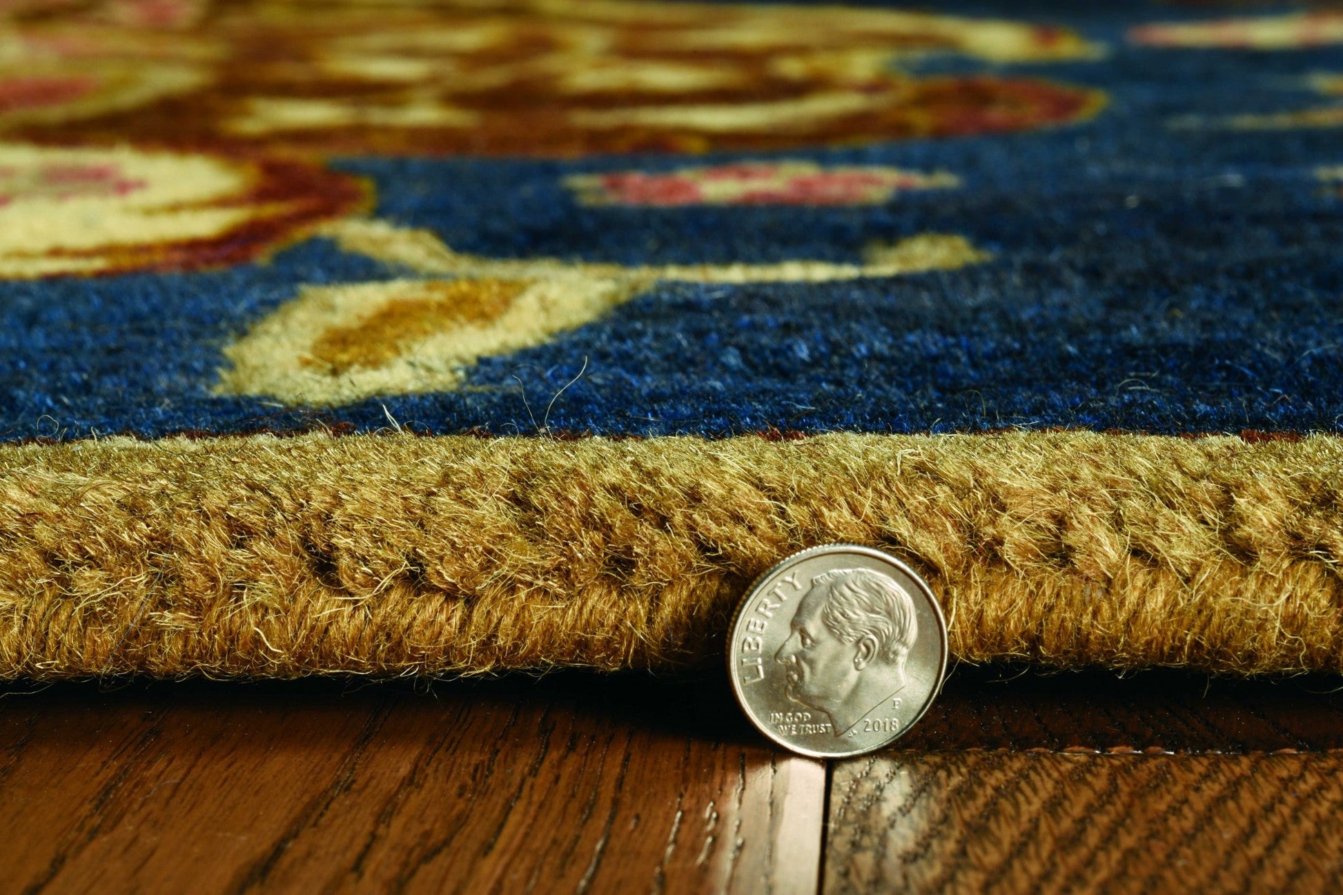 HomeRoots 2' x 7' Navy Floral Tapestry Wool Runner Rug