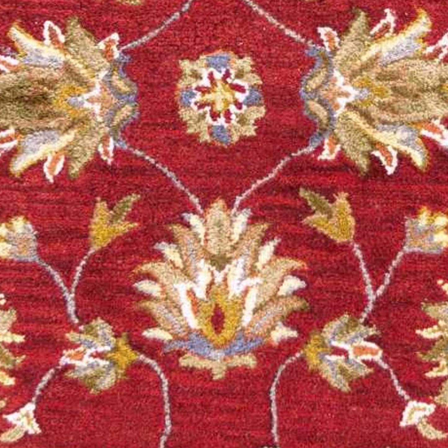 HomeRoots 2' x 7' Red Floral Vines Bordered Wool Runner Rug