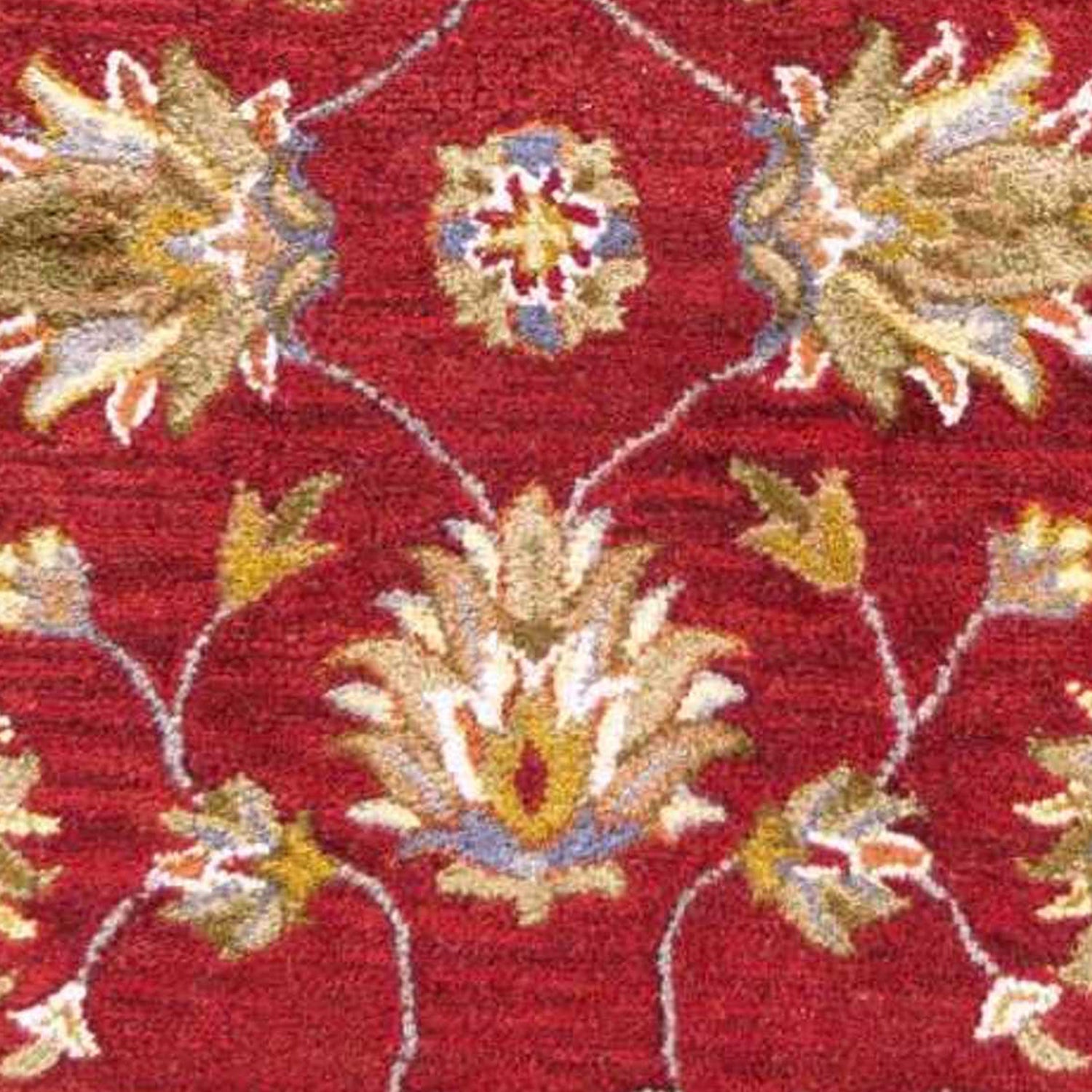 HomeRoots 2' x 7' Red Floral Vines Bordered Wool Runner Rug