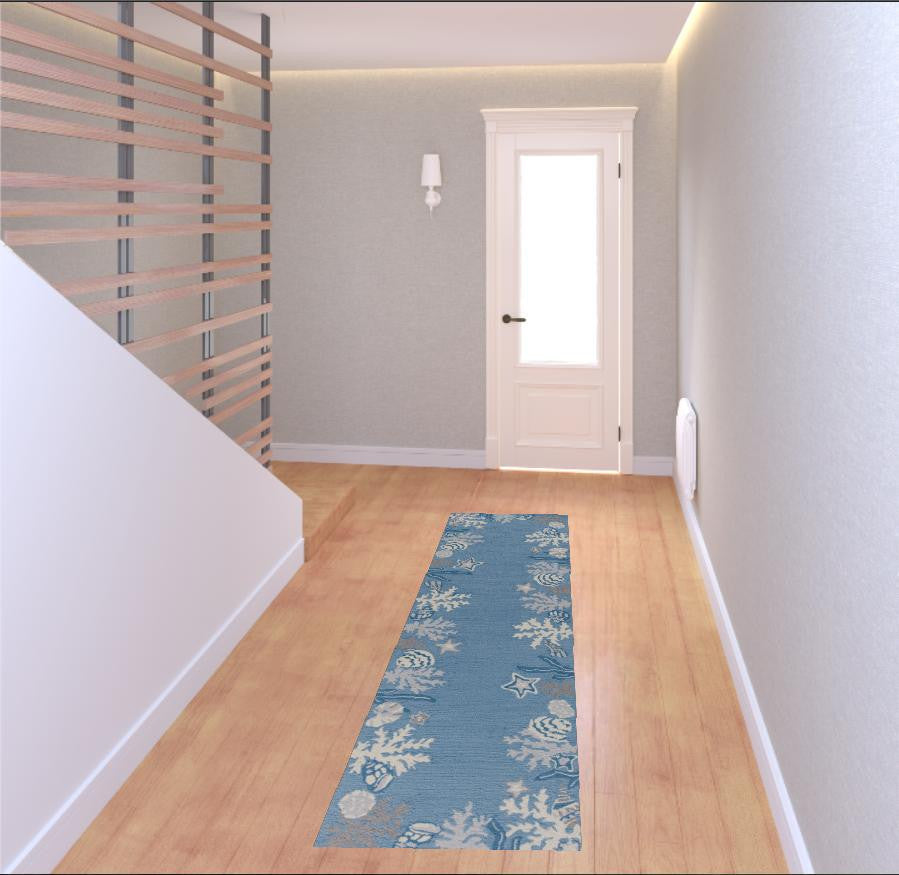 HomeRoots 2' x 7' Sea Blue Costal Runner Rug