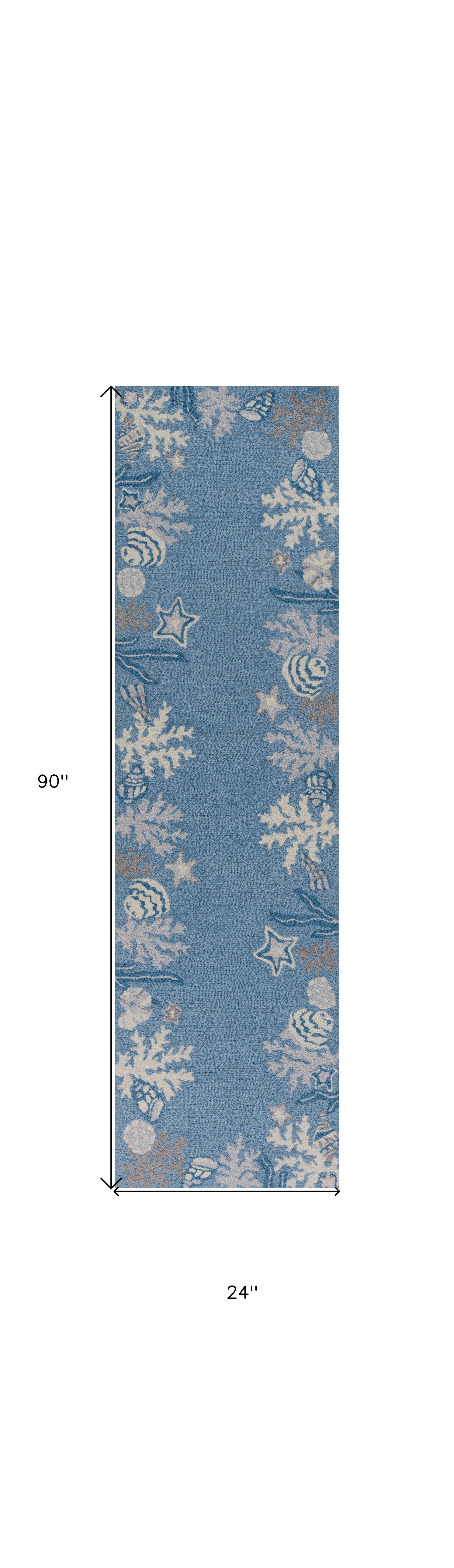 HomeRoots 2' x 7' Sea Blue Costal Runner Rug