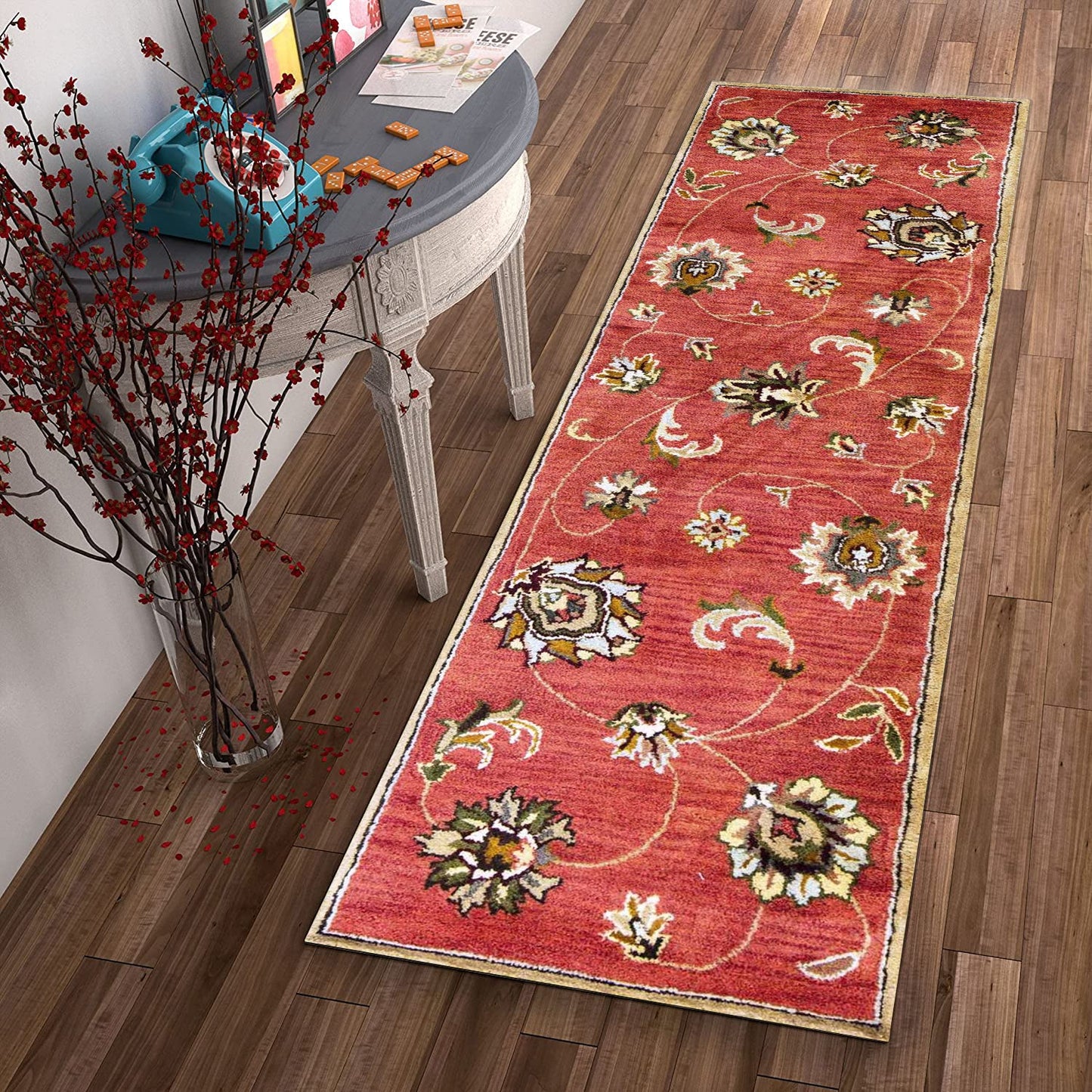 HomeRoots 2' x 7' Sienna Floral Vines Wool Runner Rug