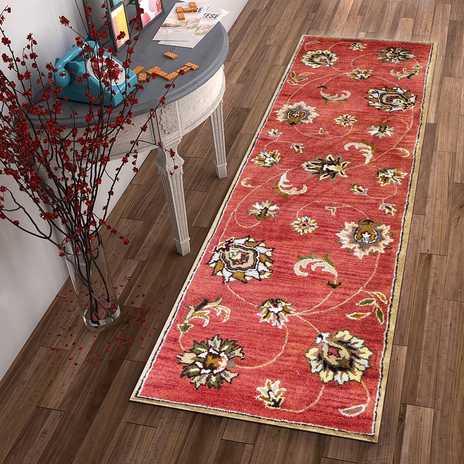 HomeRoots 2' x 7' Sienna Floral Vines Wool Runner Rug