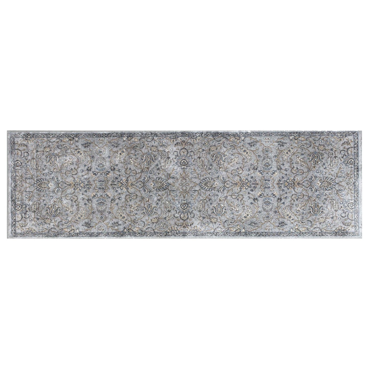 HomeRoots 2' x 7' Silver or Blue Ancient Viscose Runner Rug