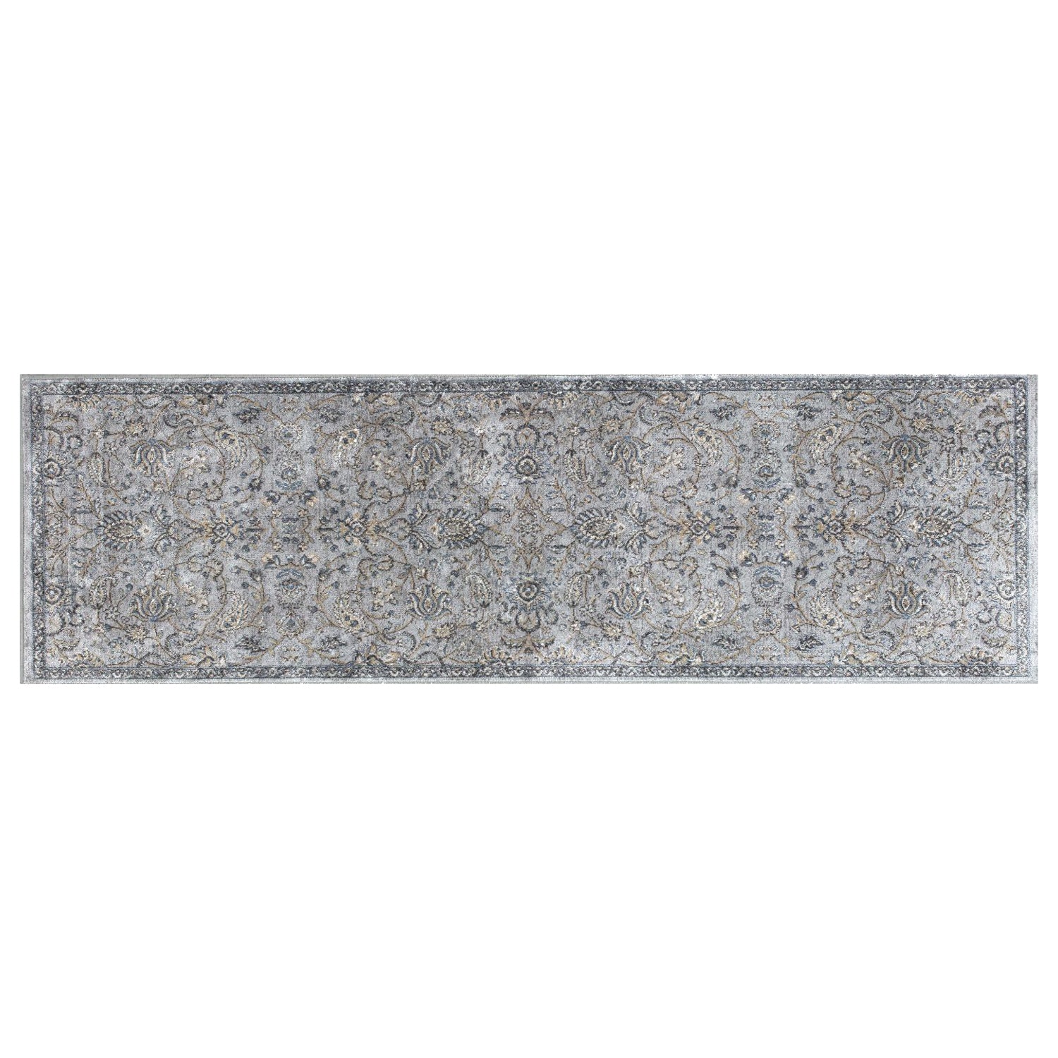 HomeRoots 2' x 7' Silver or Blue Ancient Viscose Runner Rug