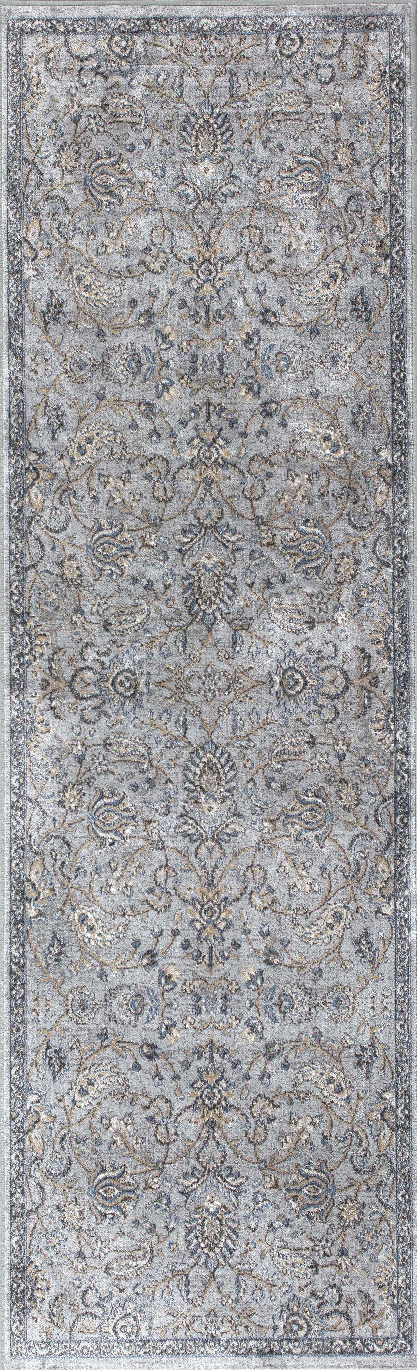 HomeRoots 2' x 7' Silver or Blue Ancient Viscose Runner Rug