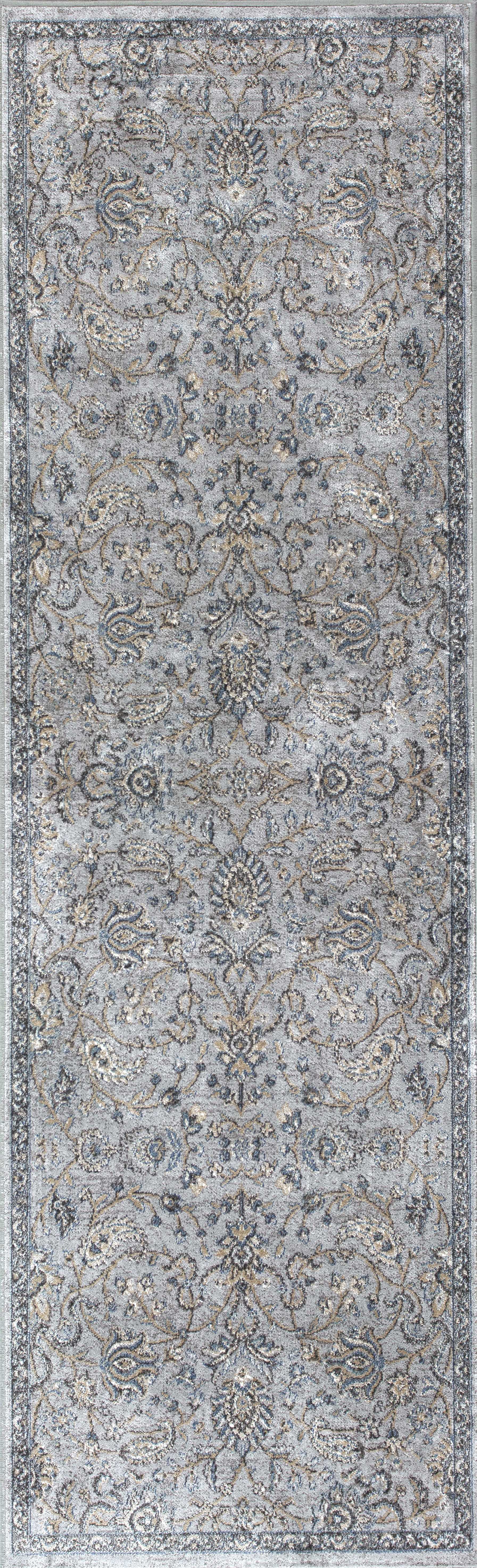 HomeRoots 2' x 7' Silver or Blue Ancient Viscose Runner Rug