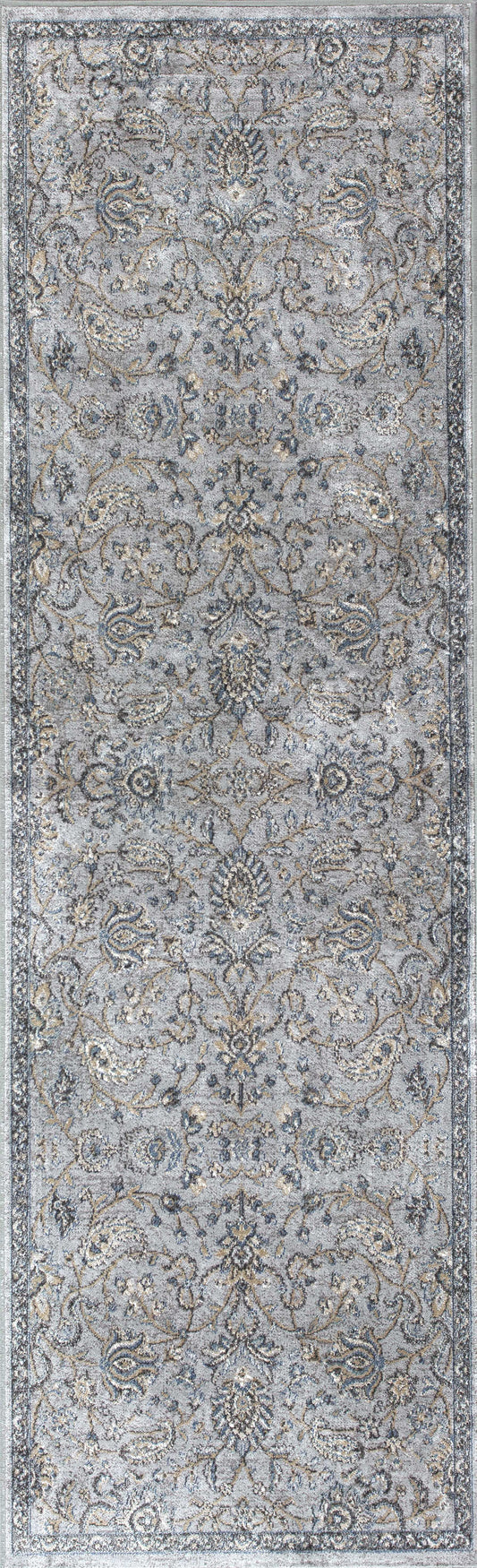 HomeRoots 2' x 7' Silver or Blue Ancient Viscose Runner Rug
