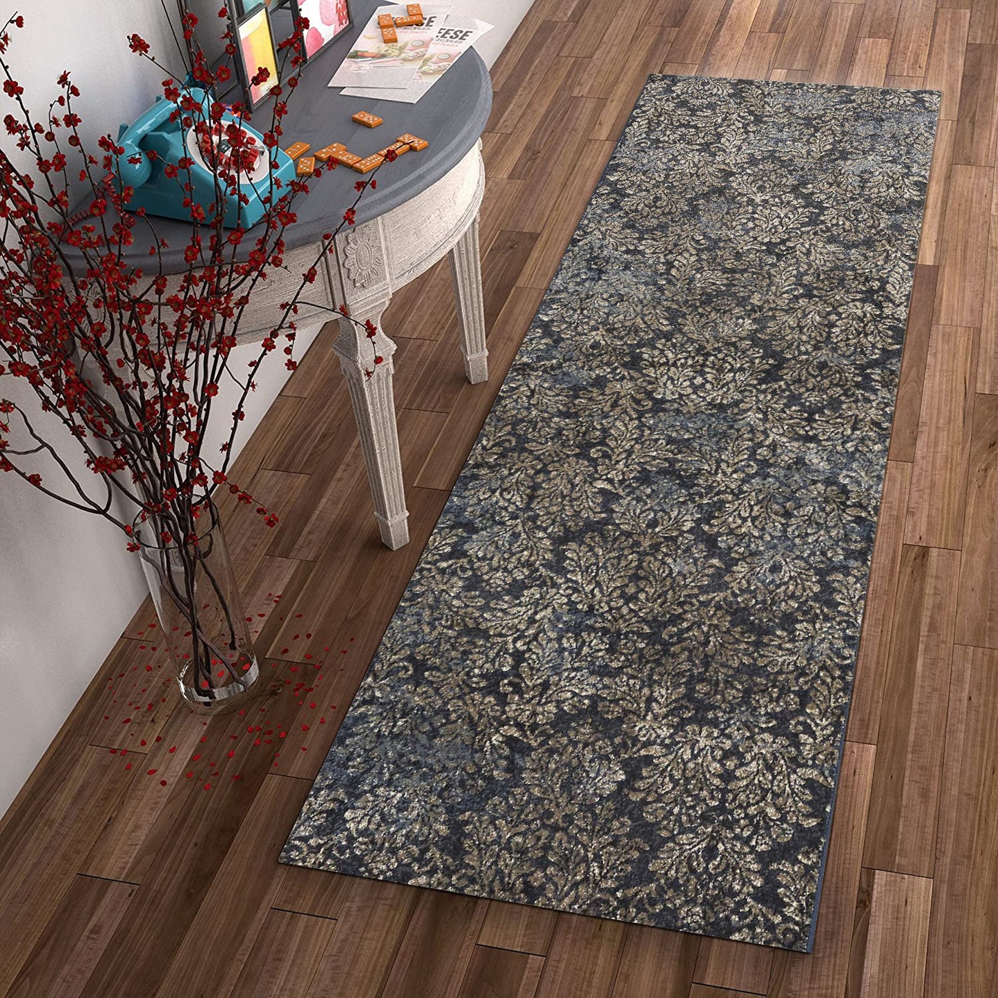 HomeRoots 2' x 7' Slate Blue Ancient Viscose Runner Rug