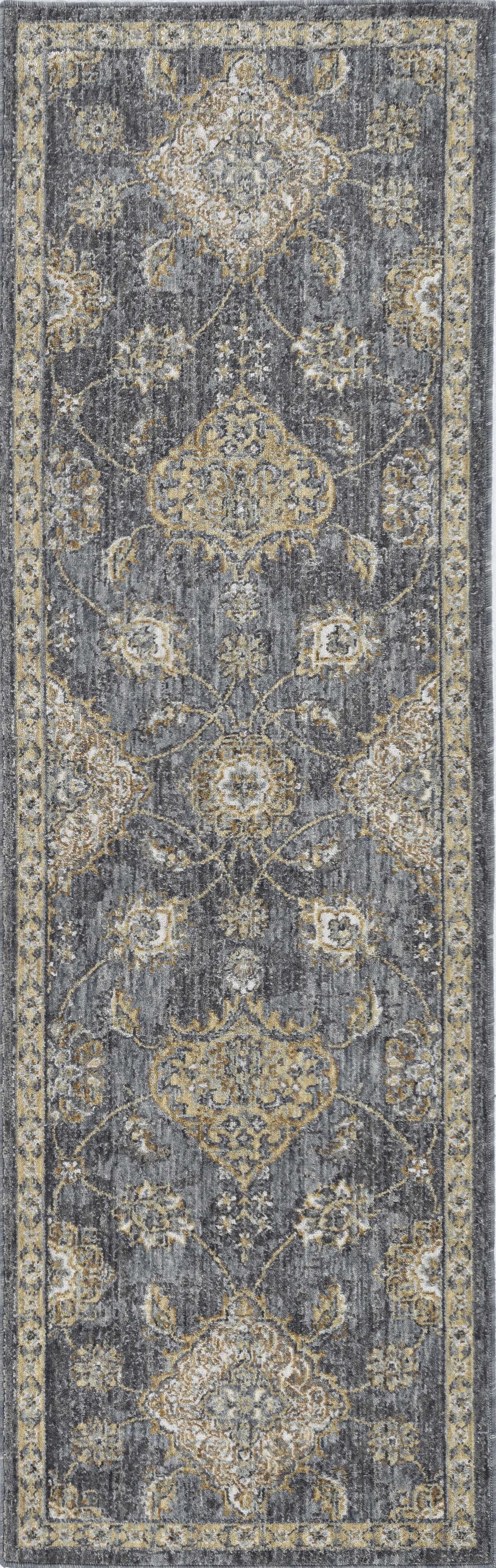 HomeRoots 2' x 7' Slate Grey Floral Vine Wool Indoor Runner Rug