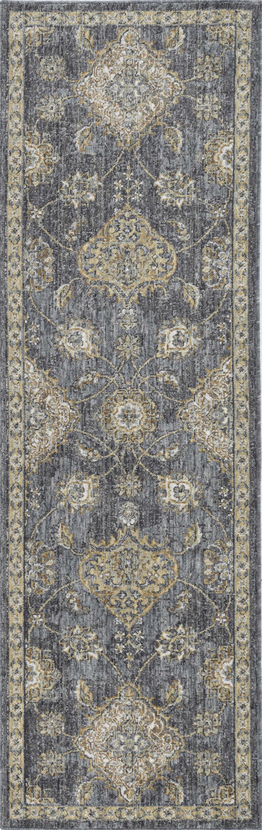 HomeRoots 2' x 7' Slate Grey Floral Vine Wool Indoor Runner Rug