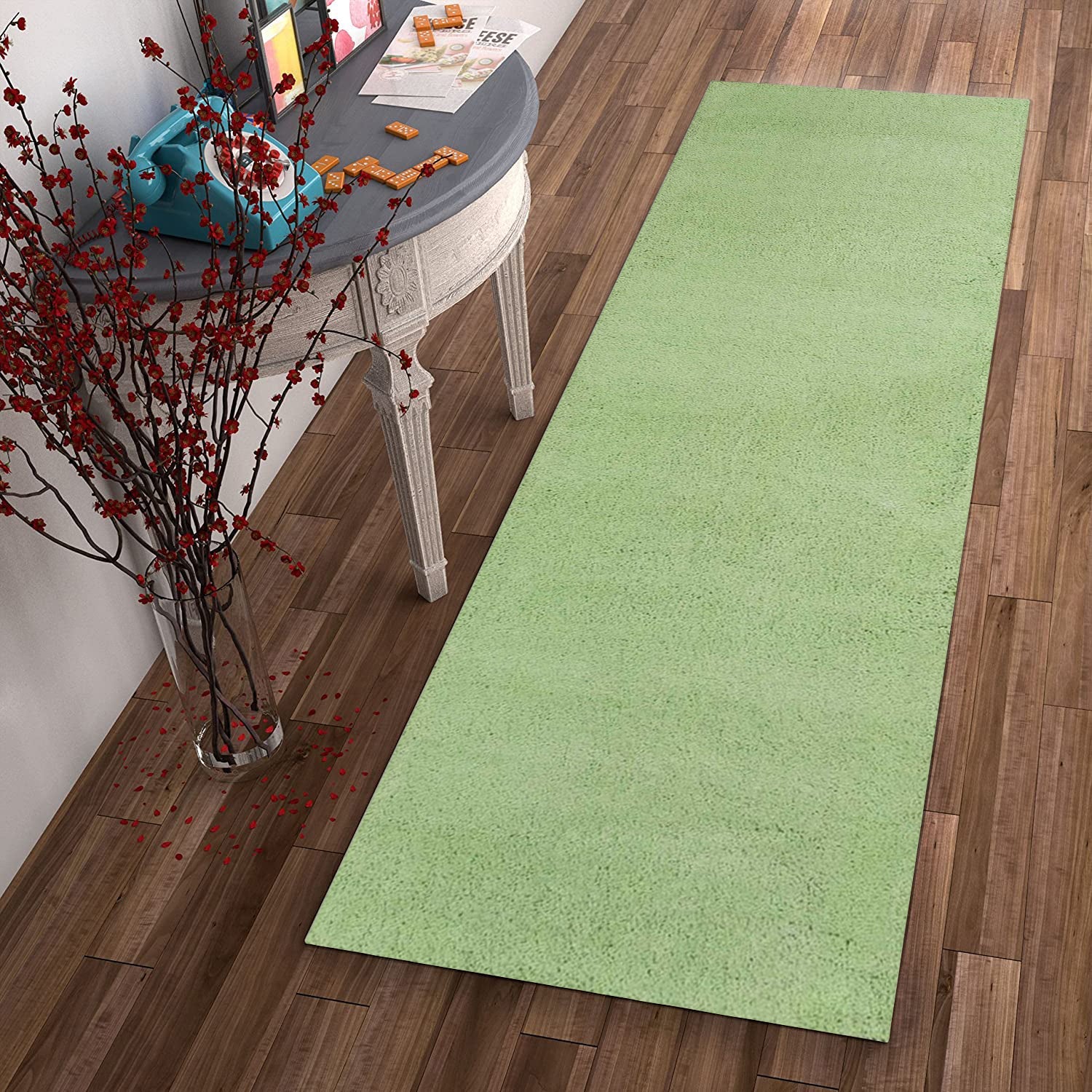 HomeRoots 2' x 7' Spearmint Green Plain Runner Rug