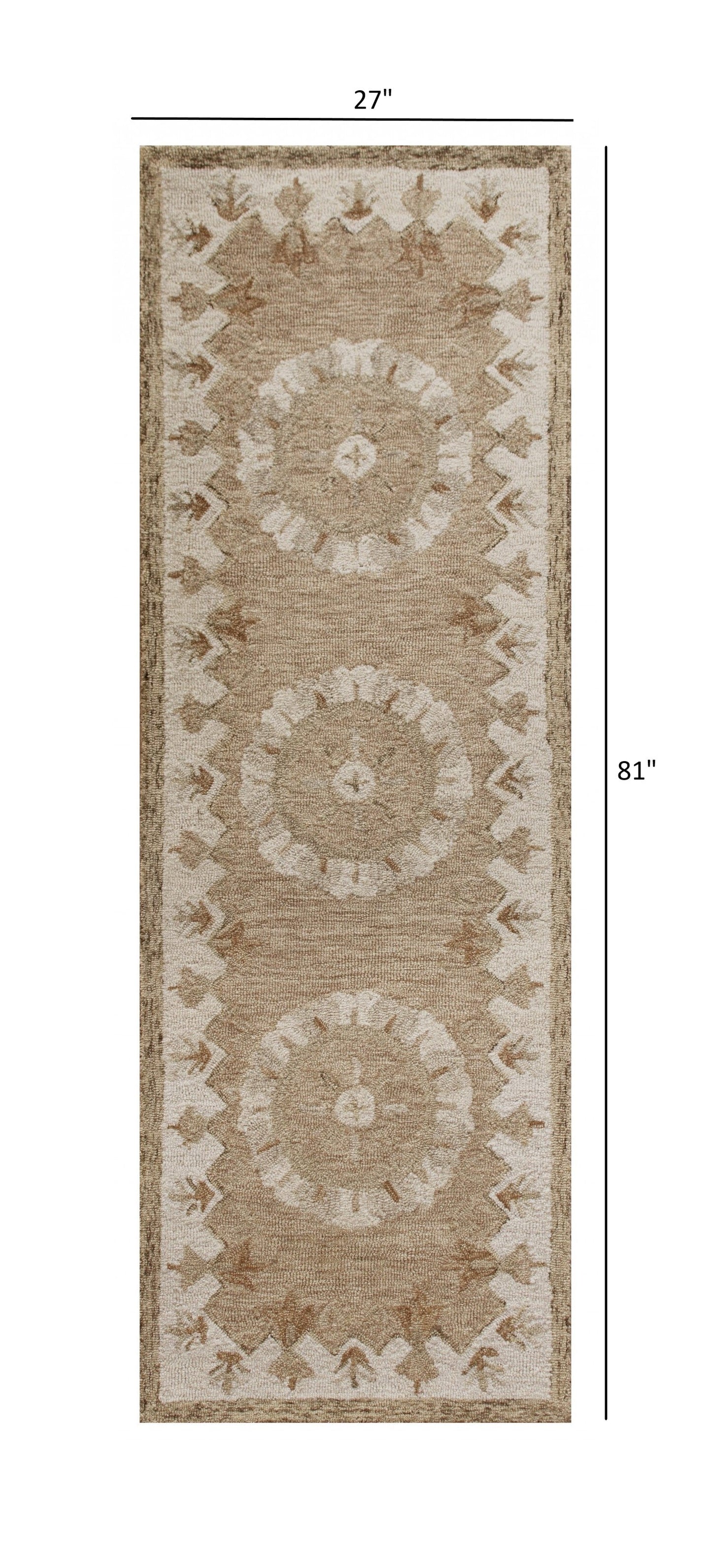 HomeRoots 2' x 7' Tan Retro Modern Medallion Runner Rug