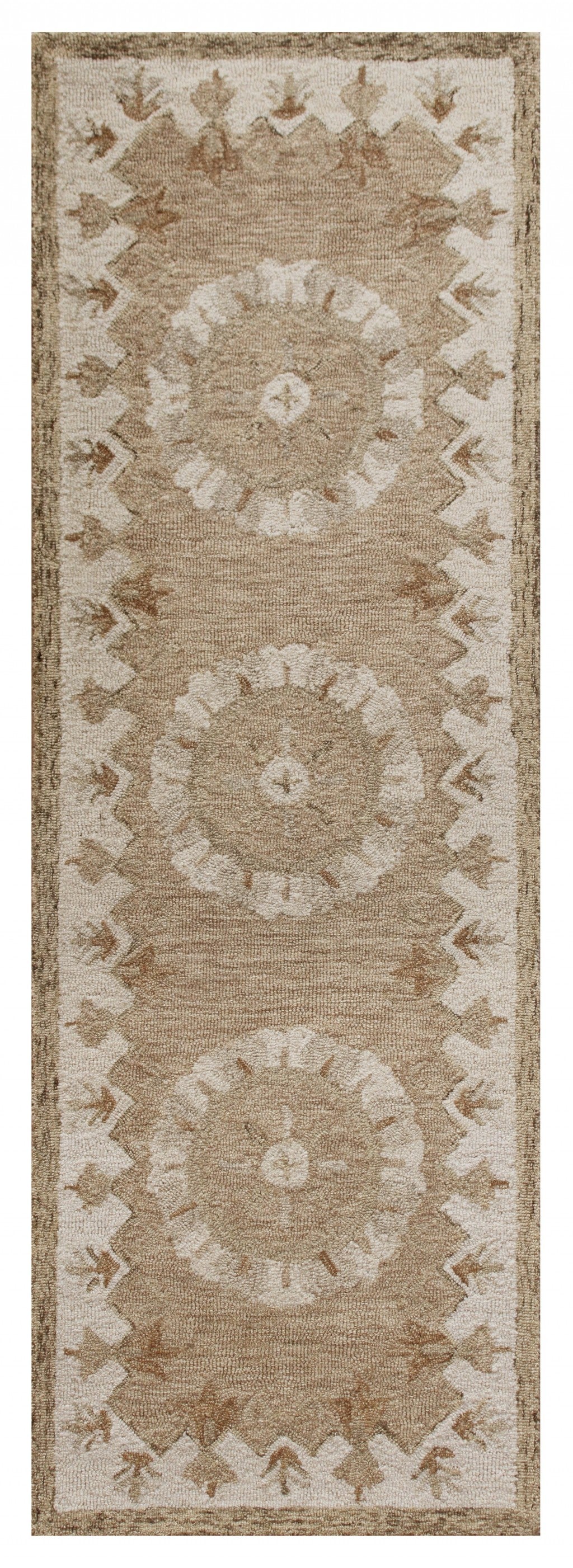 HomeRoots 2' x 7' Tan Retro Modern Medallion Runner Rug