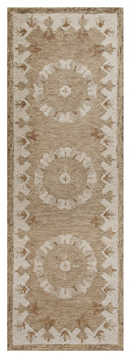 HomeRoots 2' x 7' Tan Retro Modern Medallion Runner Rug
