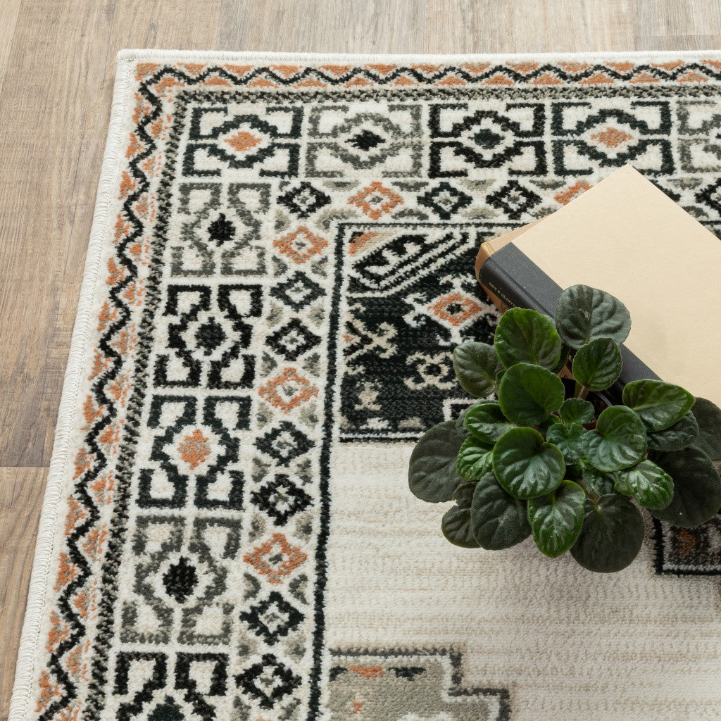 HomeRoots 2' x 8' Abstract Ivory and Gray Geometric Indoor Runner Rug