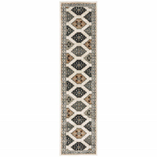 HomeRoots 2' x 8' Abstract Ivory and Gray Geometric Indoor Runner Rug
