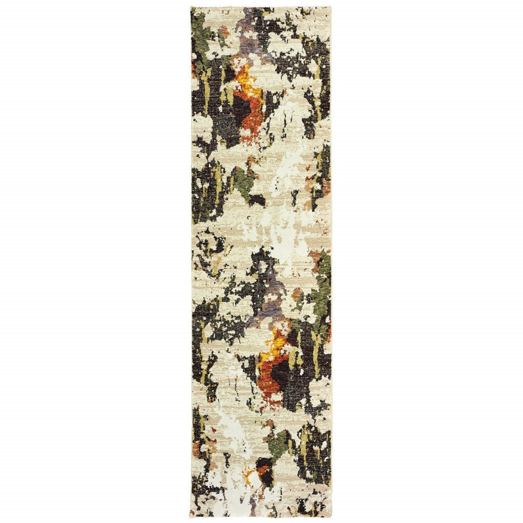 HomeRoots 2' x 8' Abstract Weathered Beige and Gray Indoor Runner Rug