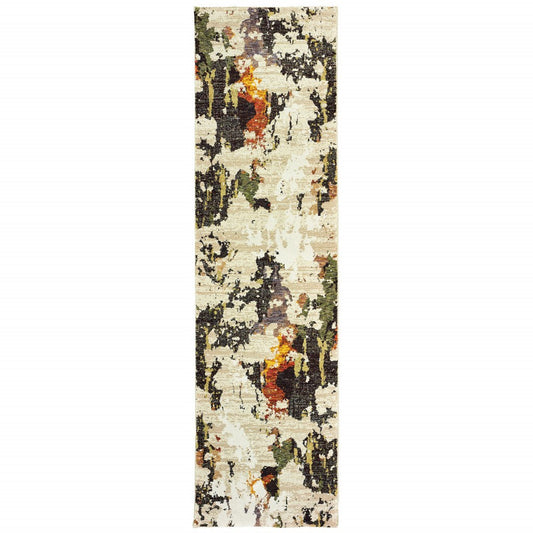 HomeRoots 2' x 8' Abstract Weathered Beige and Gray Indoor Runner Rug