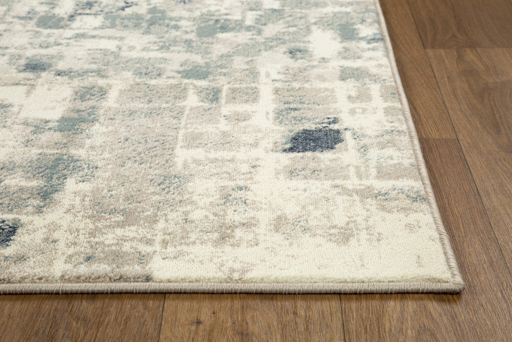 HomeRoots 2' x 8' Beige Blue Abstract Tiles Distressed Runner Rug