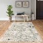 HomeRoots 2' x 8' Beige Blue Abstract Tiles Distressed Runner Rug