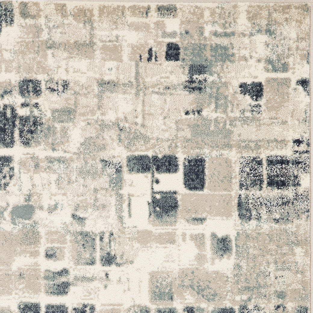 HomeRoots 2' x 8' Beige Blue Abstract Tiles Distressed Runner Rug