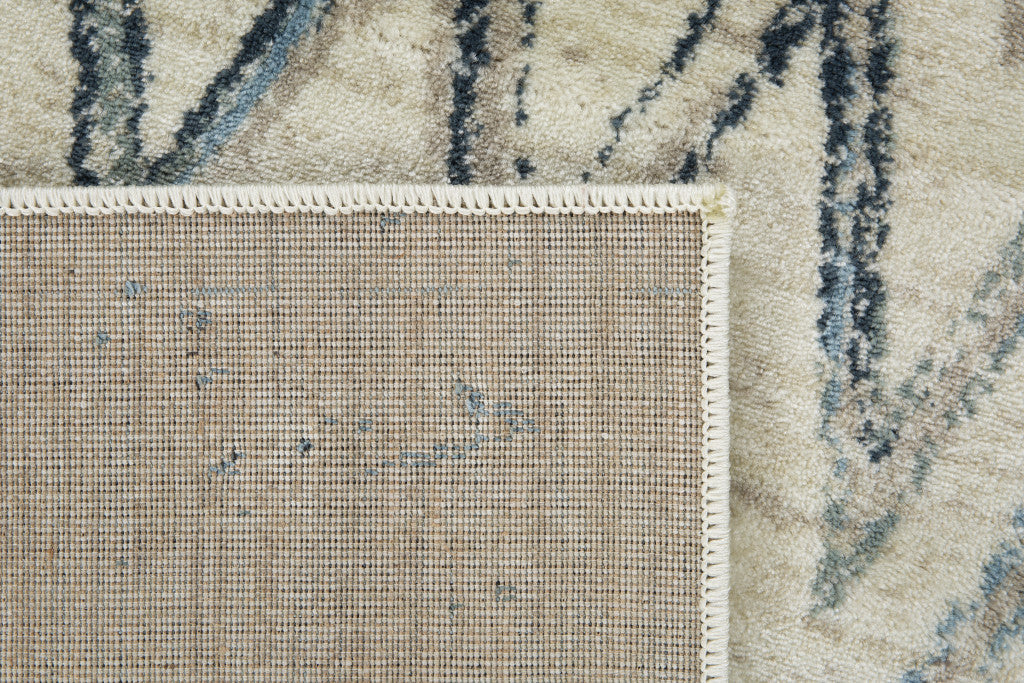 HomeRoots 2' x 8' Beige Blue Distressed Chevron Runner Rug