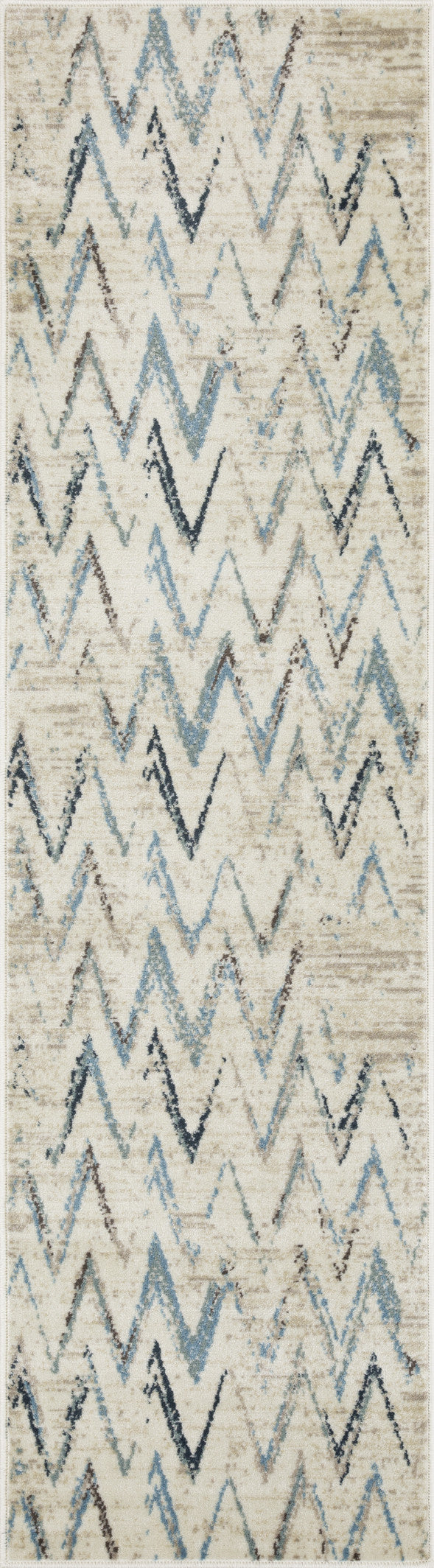 HomeRoots 2' x 8' Beige Blue Distressed Chevron Runner Rug