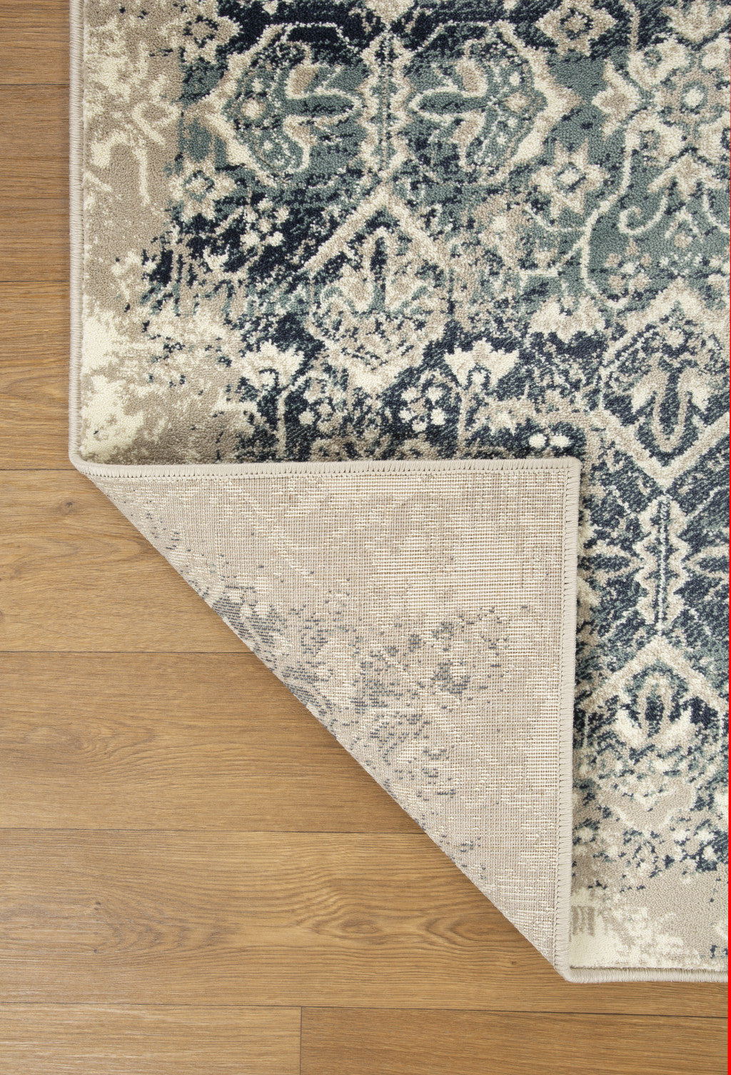 HomeRoots 2' x 8' Beige Blue Distressed Diamonds Runner Rug