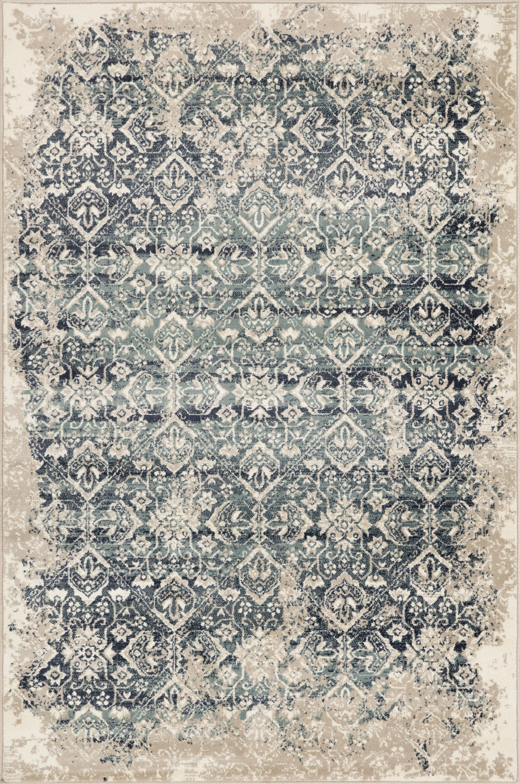 HomeRoots 2' x 8' Beige Blue Distressed Diamonds Runner Rug