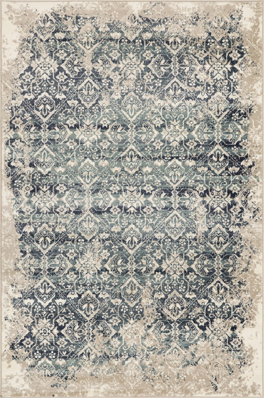 HomeRoots 2' x 8' Beige Blue Distressed Diamonds Runner Rug