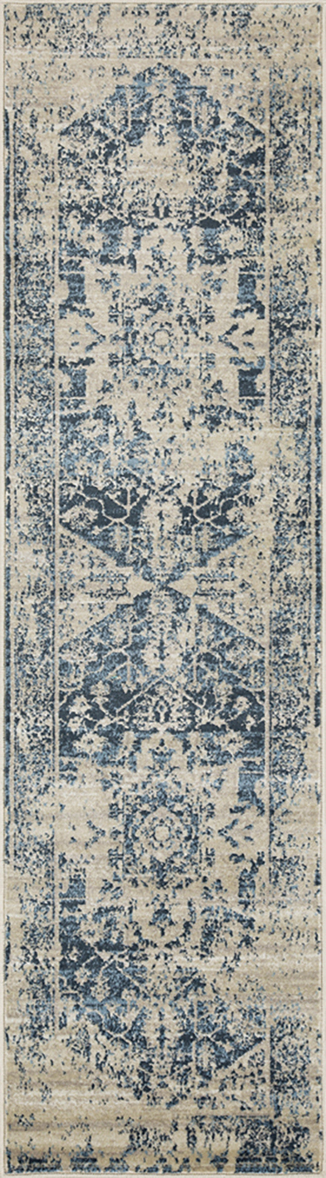 HomeRoots 2' x 8' Beige Blue Distressed Medallion Runner Rug