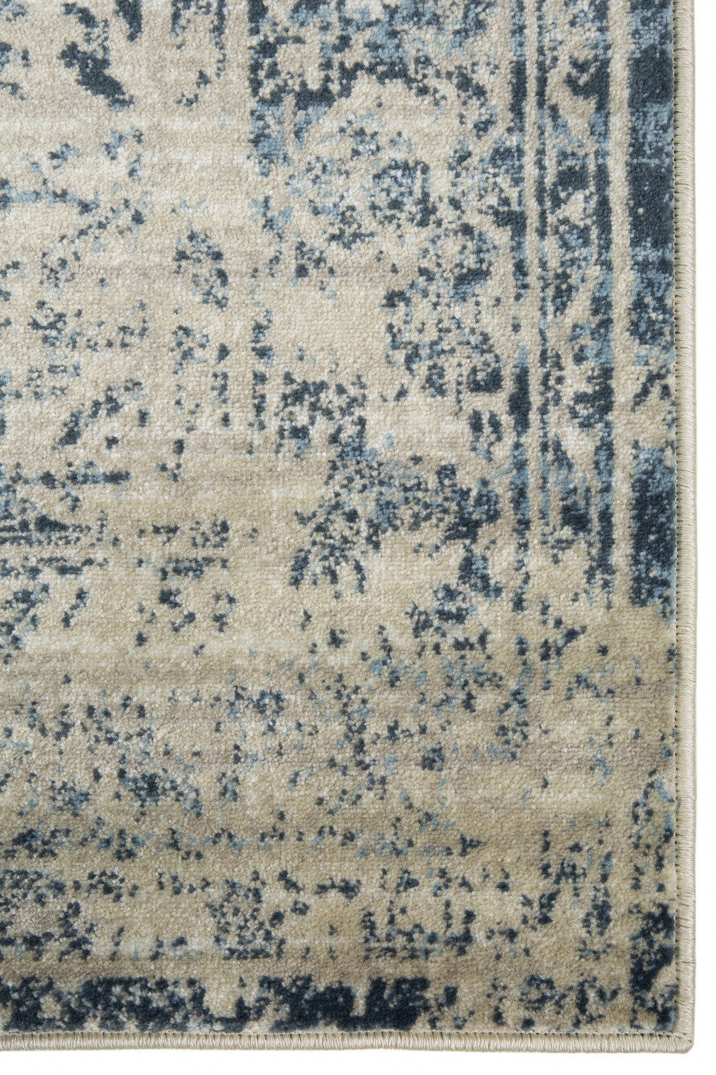 HomeRoots 2' x 8' Beige Blue Distressed Medallion Runner Rug