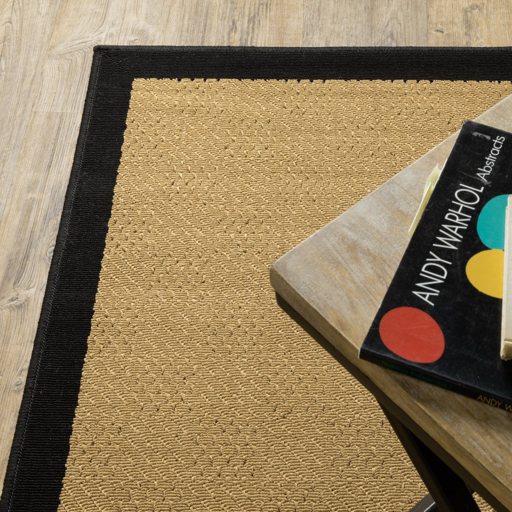 HomeRoots 2' x 8' Beige and Black Plain Indoor Outdoor Runner Rug
