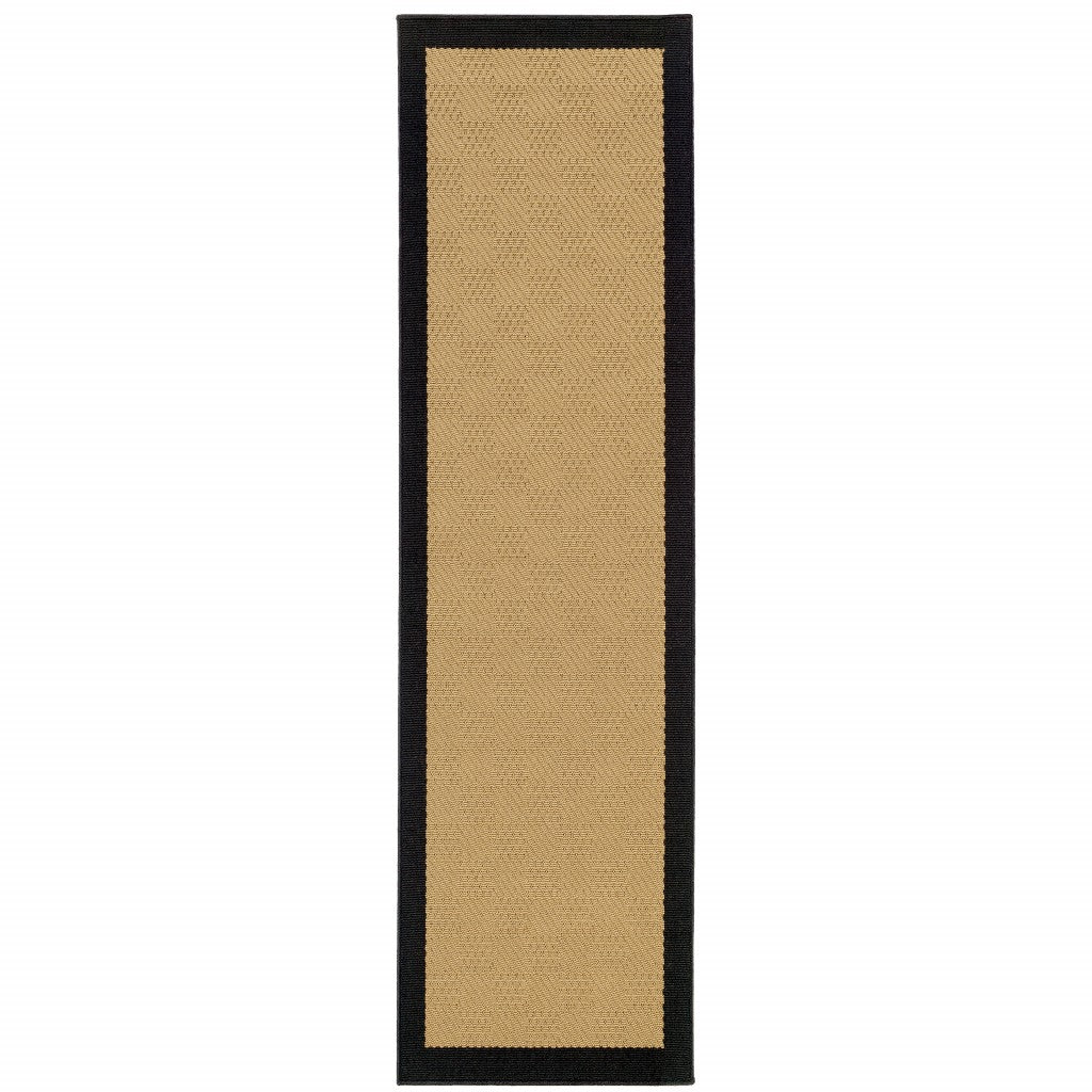 HomeRoots 2' x 8' Beige and Black Plain Indoor Outdoor Runner Rug