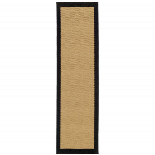 HomeRoots 2' x 8' Beige and Black Plain Indoor Outdoor Runner Rug