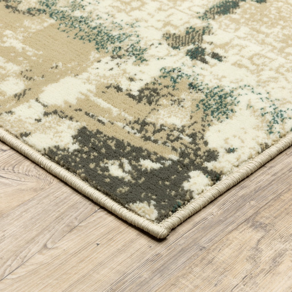 HomeRoots 2' x 8' Beige and Blue Block Indoor Runner Rug