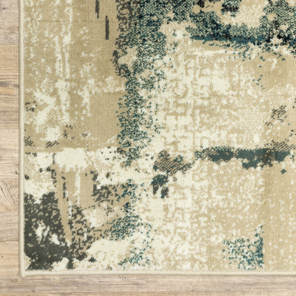 HomeRoots 2' x 8' Beige and Blue Block Indoor Runner Rug