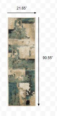 HomeRoots 2' x 8' Beige and Blue Block Indoor Runner Rug