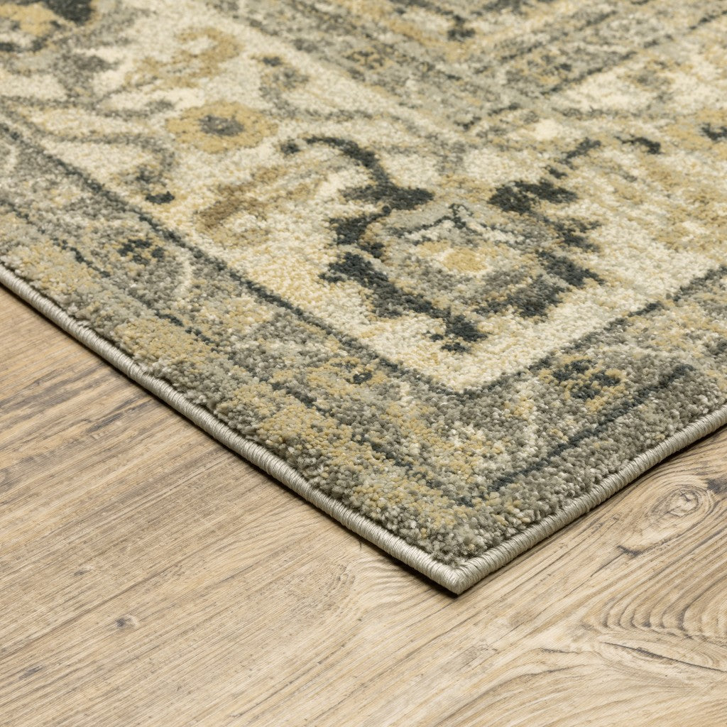 HomeRoots 2' x 8' Beige and Gray Traditional Medallion Indoor Runner Rug
