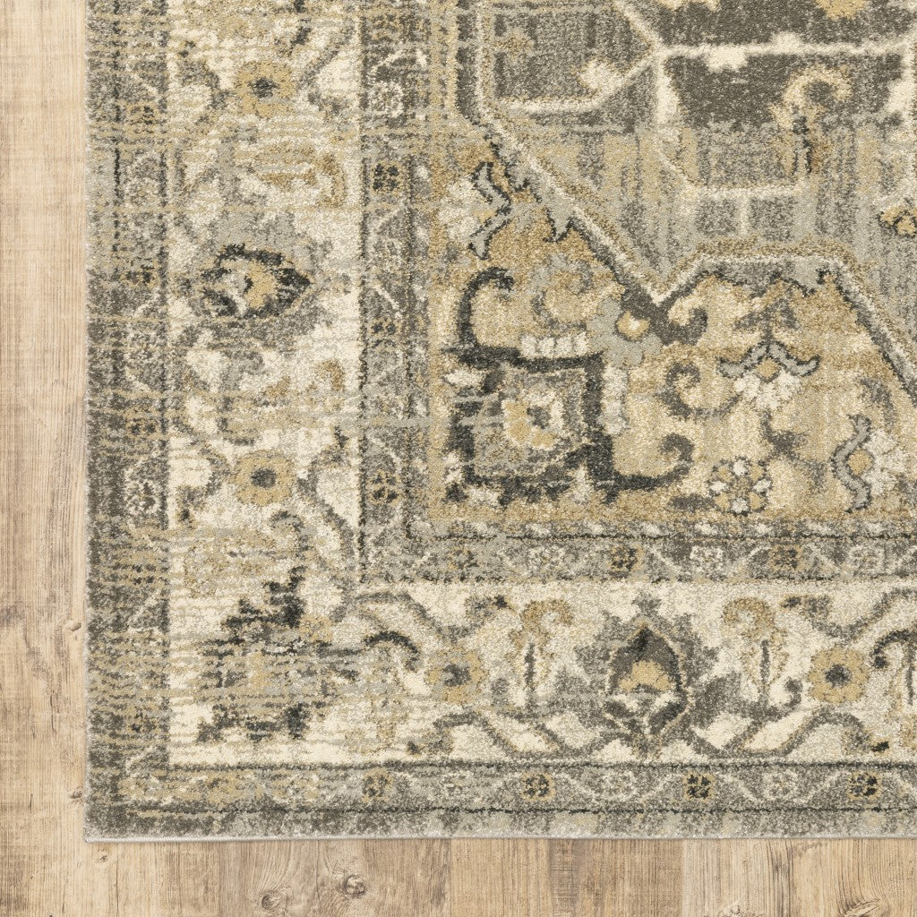 HomeRoots 2' x 8' Beige and Gray Traditional Medallion Indoor Runner Rug