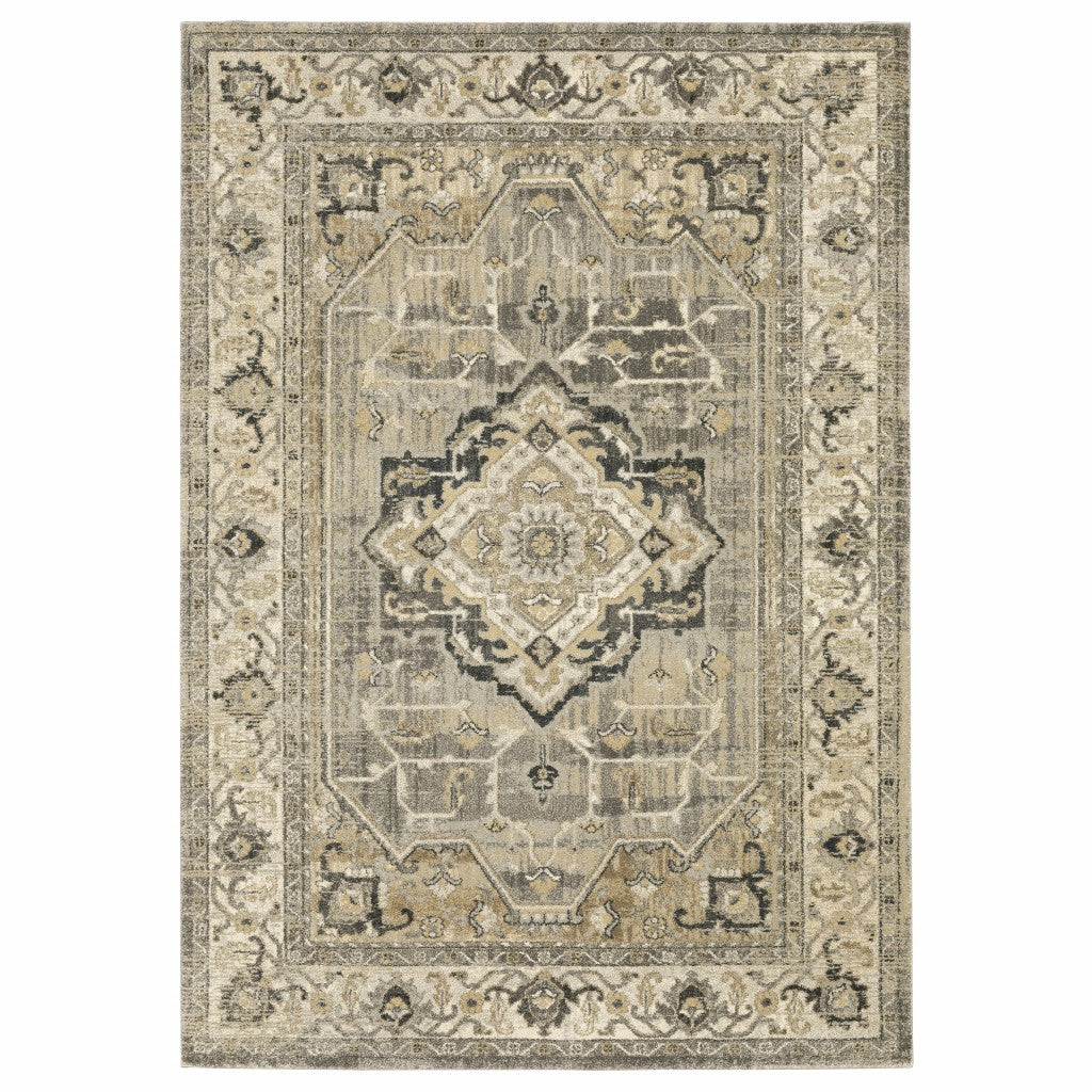 HomeRoots 2' x 8' Beige and Gray Traditional Medallion Indoor Runner Rug