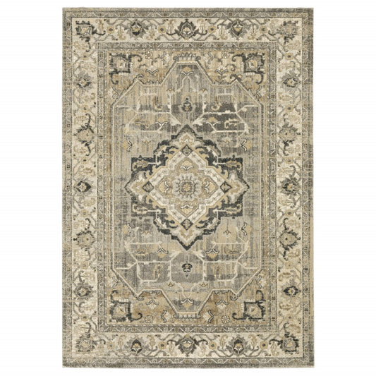 HomeRoots 2' x 8' Beige and Gray Traditional Medallion Indoor Runner Rug