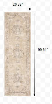 HomeRoots 2' x 8' Beige and Ivory Center Jewel Runner Rug
