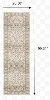HomeRoots 2' x 8' Beige and Ivory Medallion Runner Rug