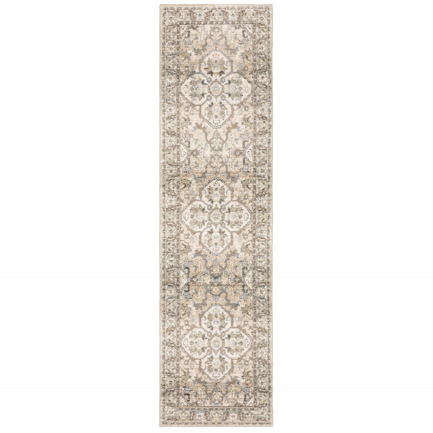 HomeRoots 2' x 8' Beige and Ivory Medallion Runner Rug