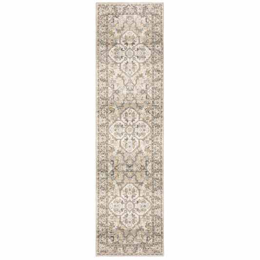HomeRoots 2' x 8' Beige and Ivory Medallion Runner Rug